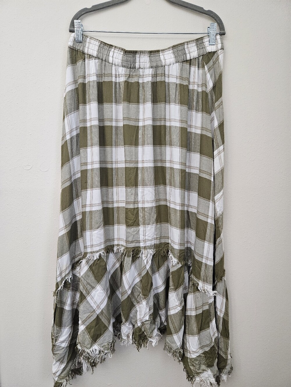 Cato Olive Green Plaid Tiered Maxi Skirt - Casual Boho Style